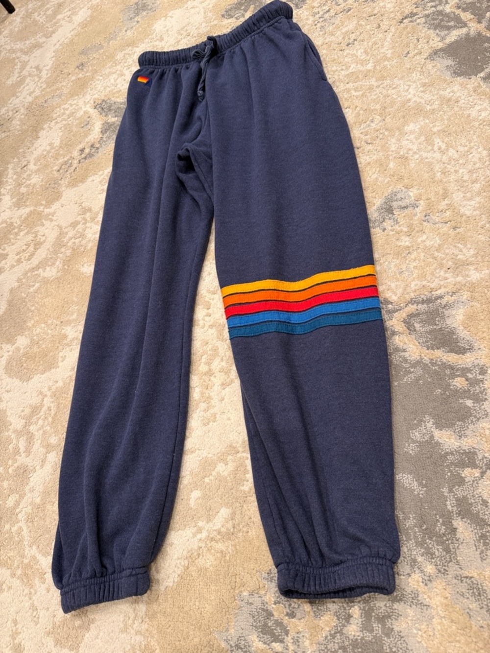 Aviator Nation Rainbow Stitch Sweatpants ~ Navy Size Small - Picture 5 of 14